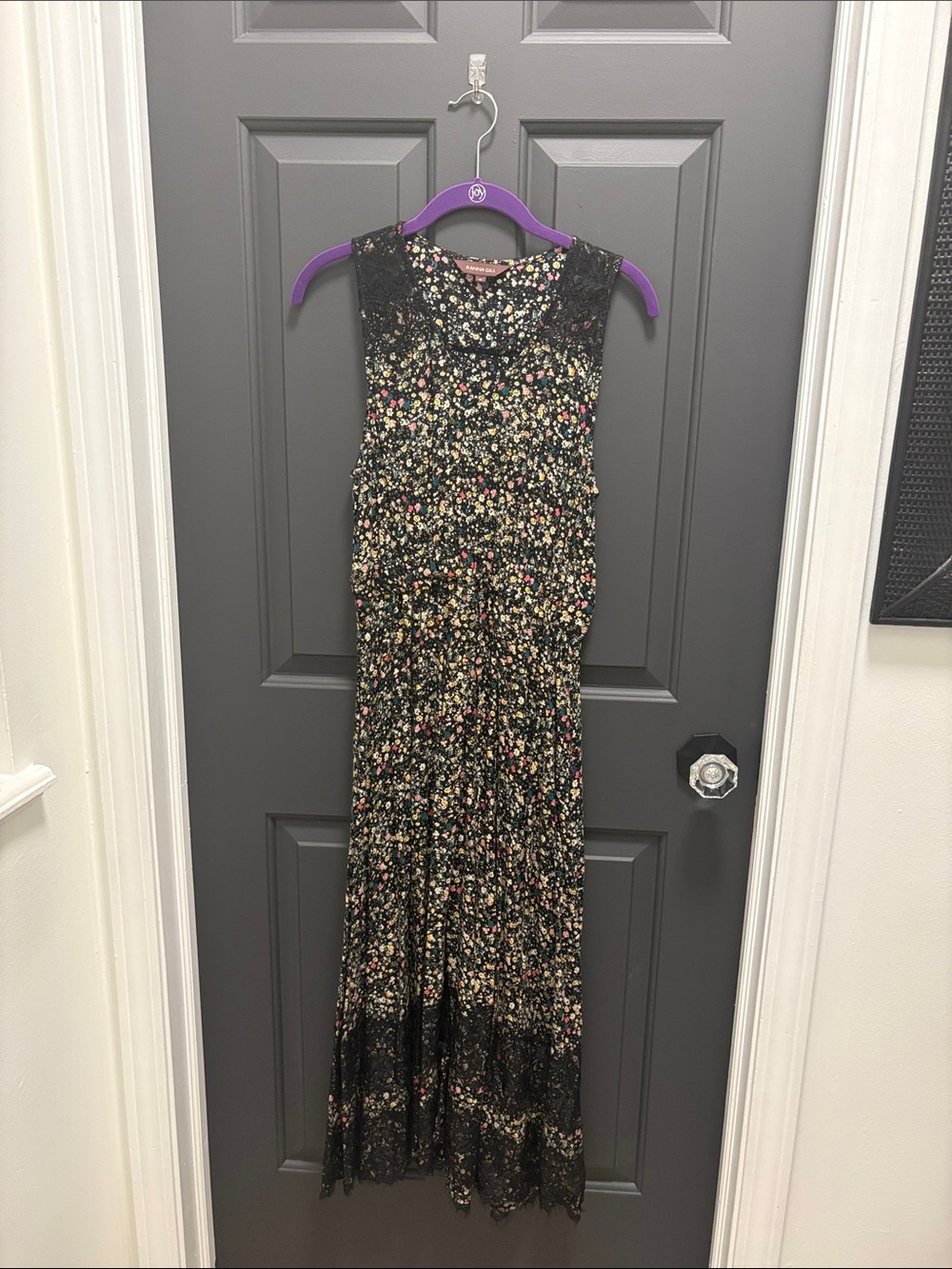 Anthropologie Black Floral Lace-Trim Maxi Dress